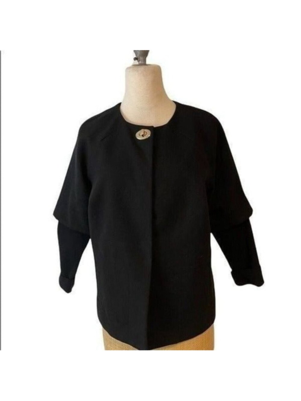 Chico's Black Double Layer Jacket Gold tone Turnlock Clasp 1 Medium